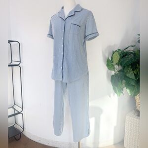Secret Treasures Classic Blue White Ticking Striped Pajama Set S Cropped Pants